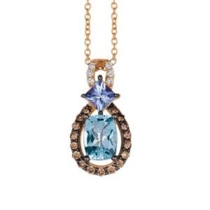 LeVian Aquamarine Tanzanite Diamond 14k Rose Gold Necklace